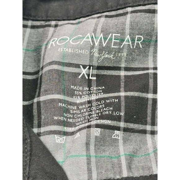 Men Black Short Sleeve Button Down Plaid Accents Rocawear Size Xl Dbl Pockets - Picture 4 of 11